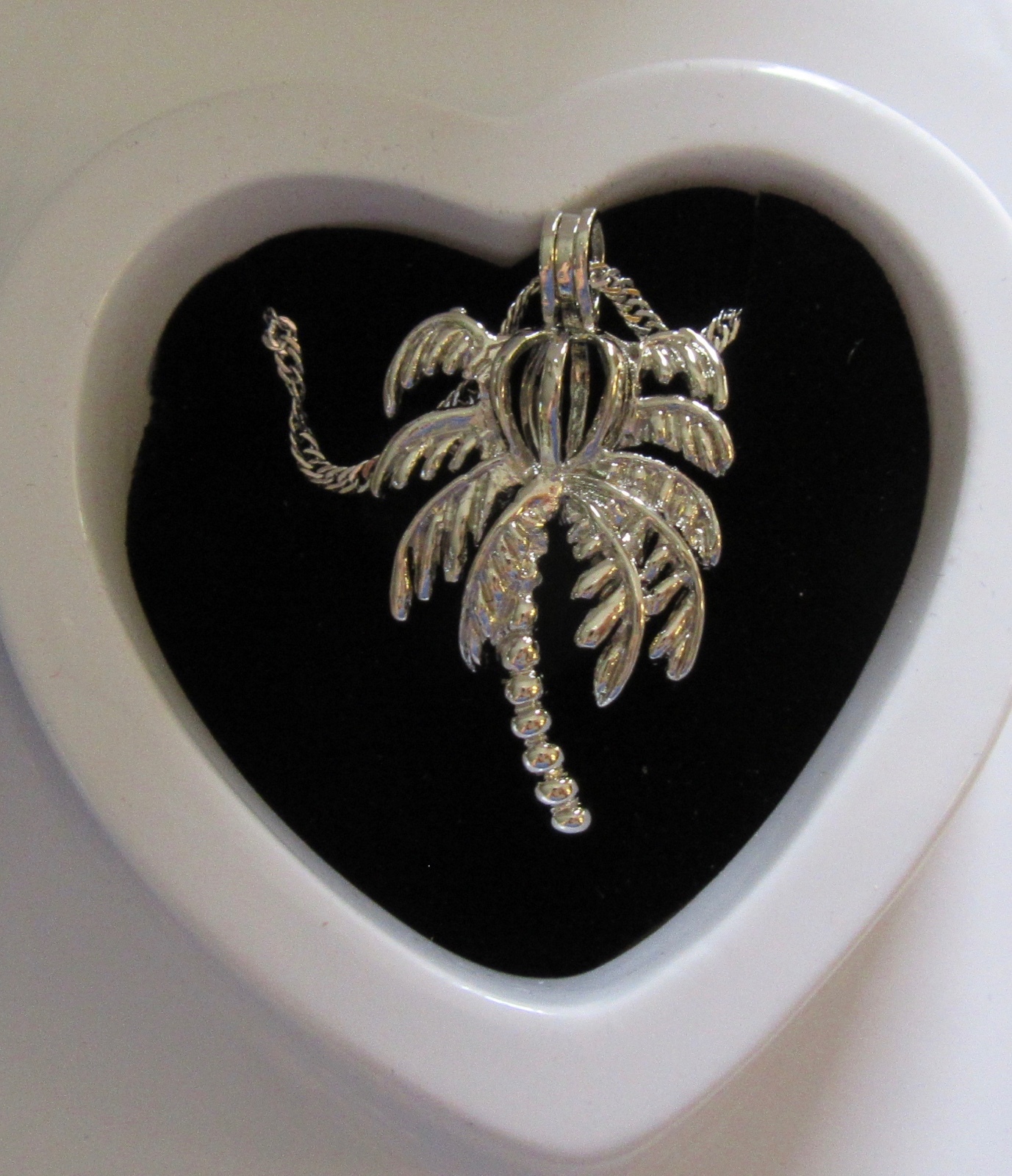 Island Pearl-Palm Tree Necklace & Pendant- genuine pearl in oyster pretty box