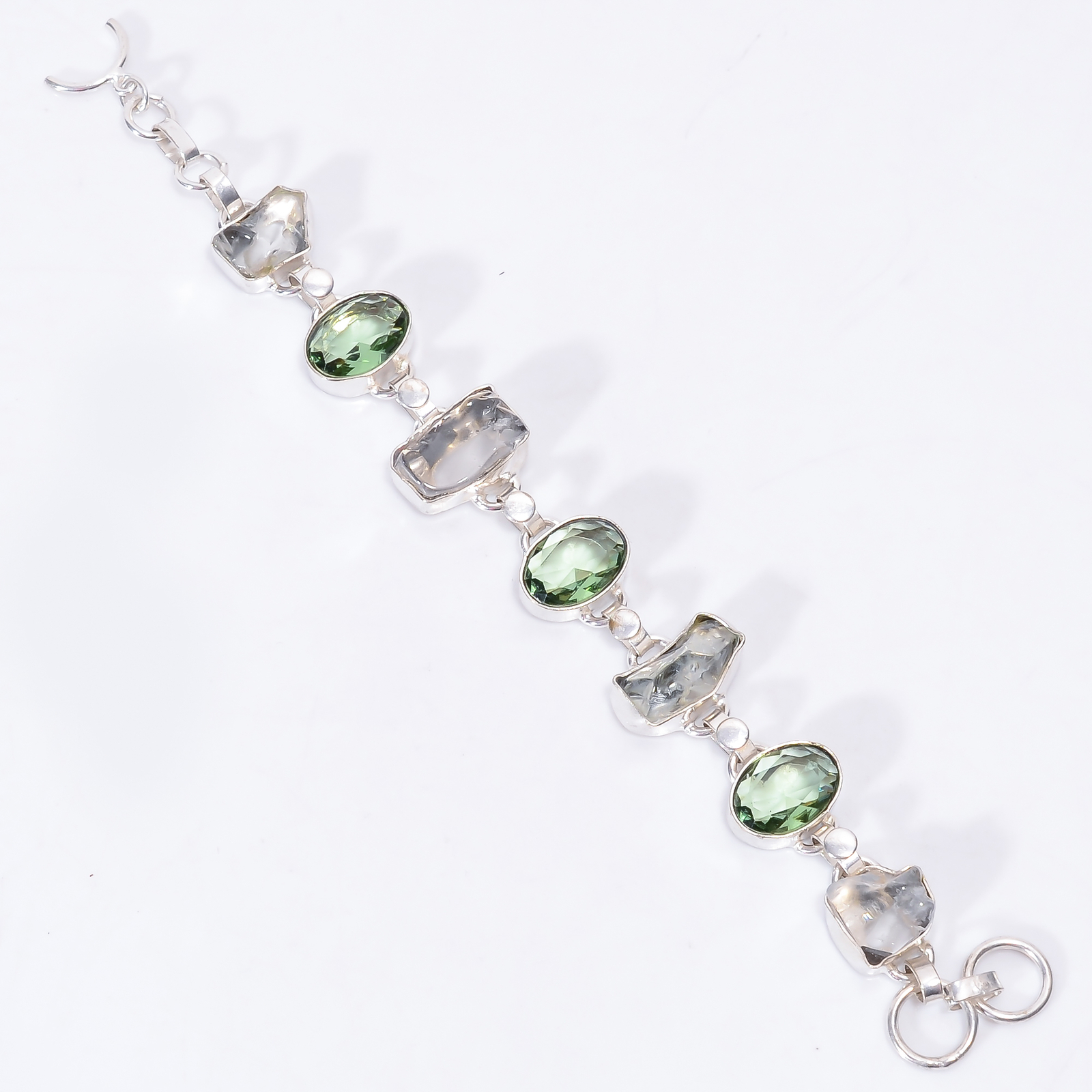 Green Amethyst Crystal Gemstone Fashion Jewelry 925 Silver Bracelet 6-7″ ARB1015