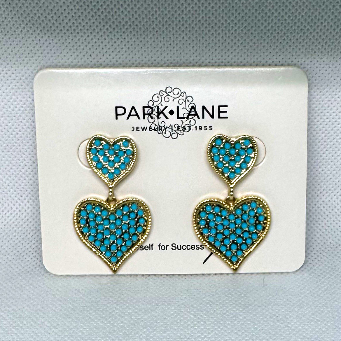 Park Lane Blue Heart Dangle Drop Earrings Gold Tone Metal Butterfly Back