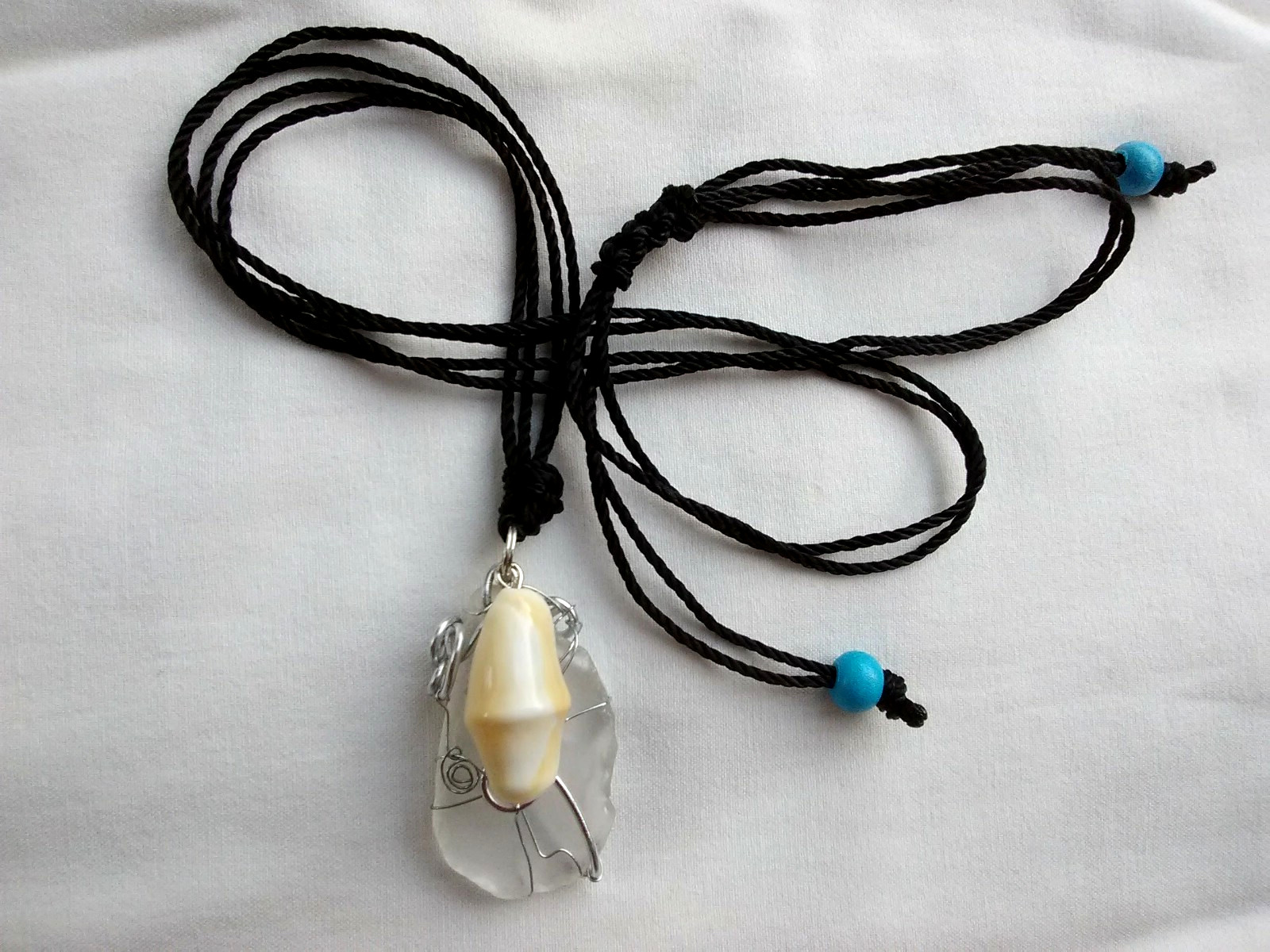 Frosted Beach Sea Glass Pendant Necklace 32″ Adj Nautical Jewelry USA Seller