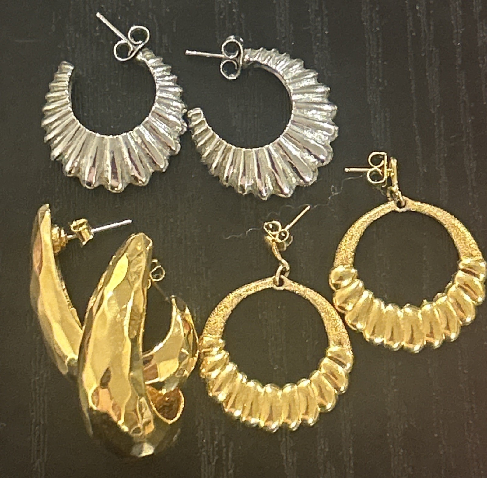 Vintage Lot of 4 Pair Earrings Retro Pierced Gold and Silver Tone Metal