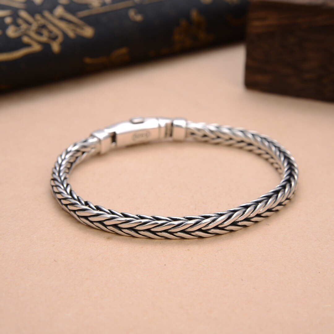 Men’s Bracelet 925 Sterling Silver 5mm Wheat Link Chain 7.87inch Length