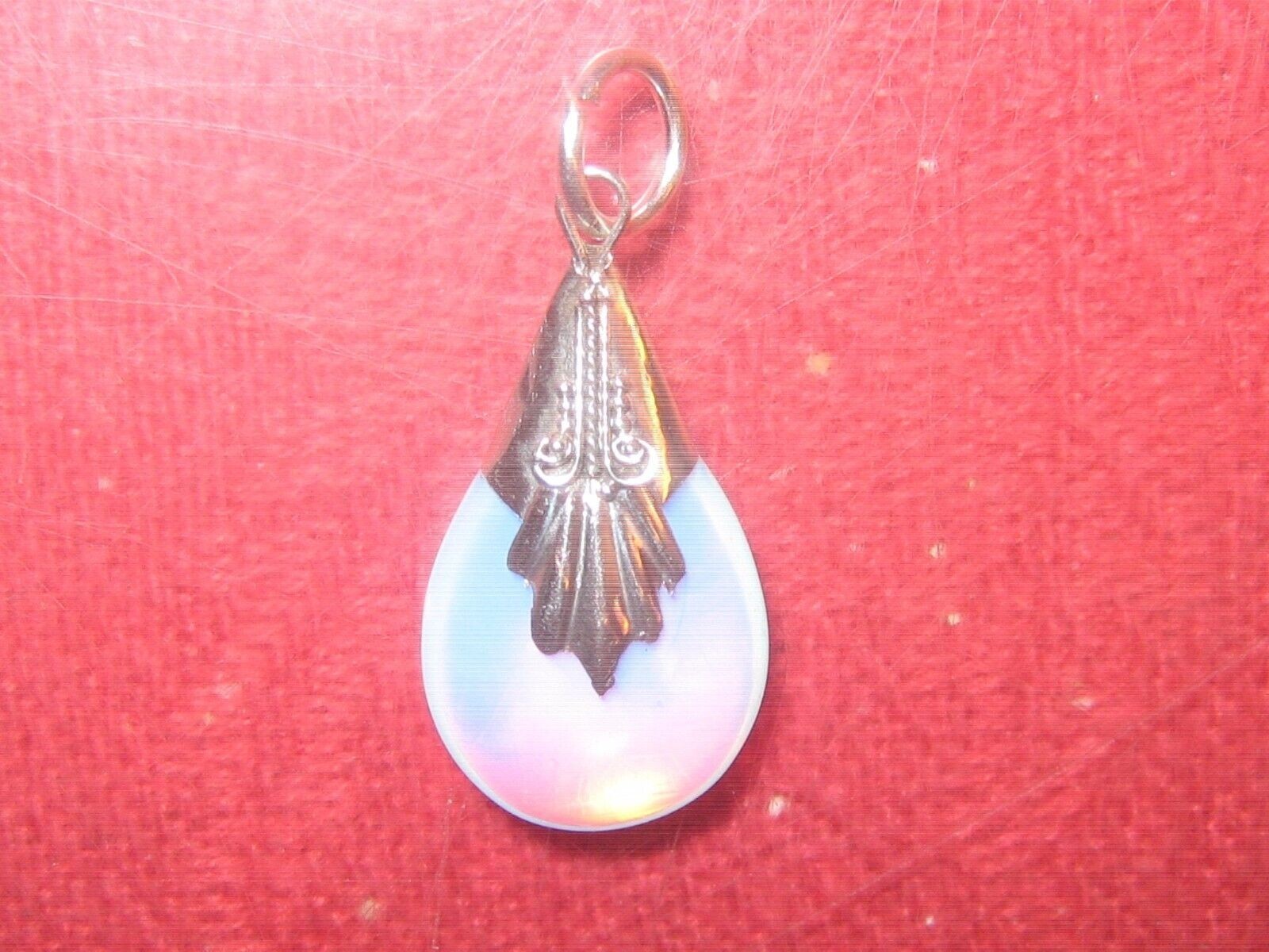 925 STERLING SILVER OPALITE SEA OPAL GLOWING TEAR DROP PENDANT CHARM NECKLACE