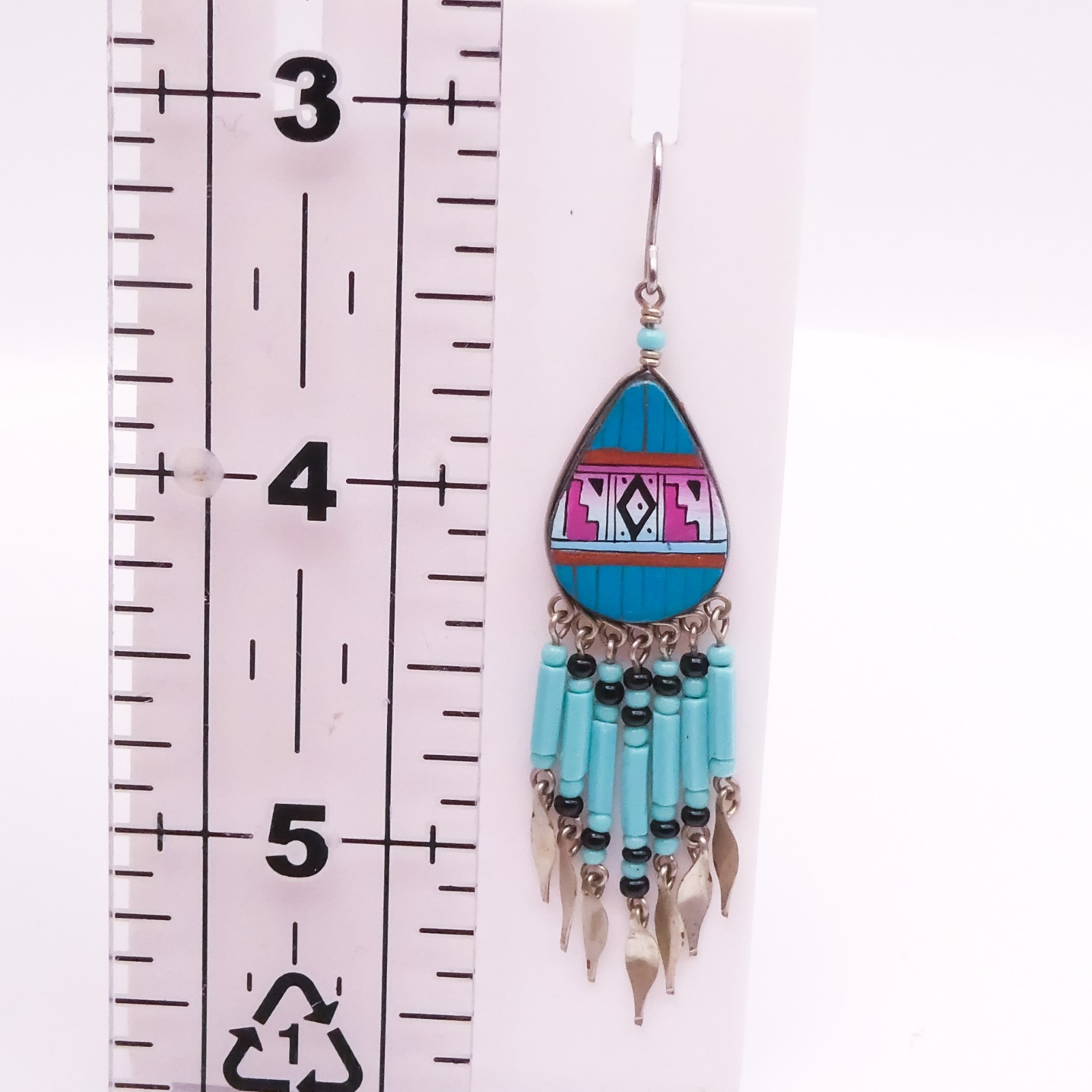 Vintage Handmade Turquoise Handpainted Chandalier Drop-Dangle 2.5″ Earrings