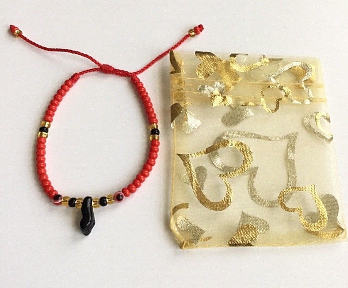 AZABACHE RED BRACELET WITH RED EVIL EYE-GLASS BEADS/PULSERA AZABACHE ADULT-B82