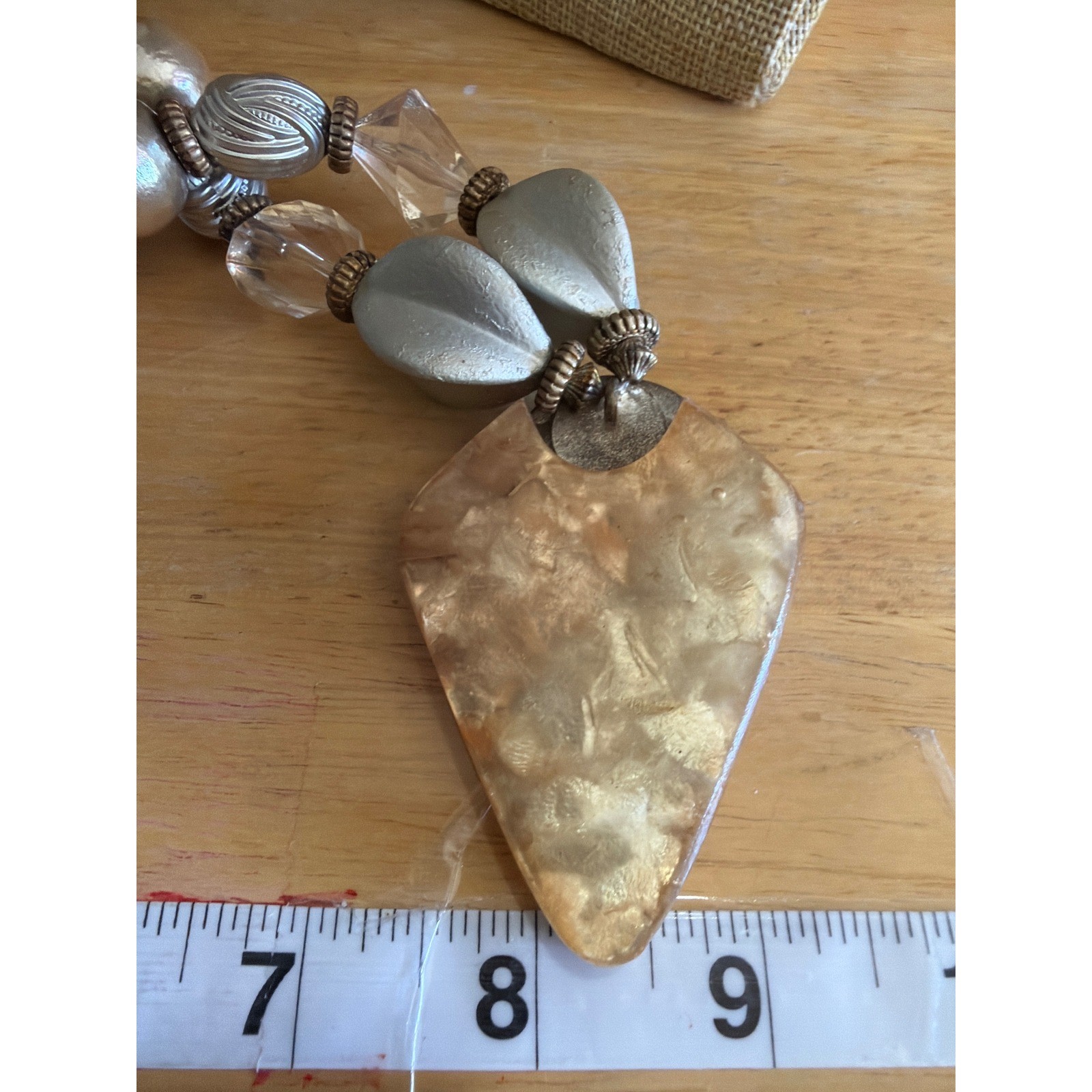 Mixed Media Chunky Statement Necklace Silver Tone Resin Pendant Boho Artsy