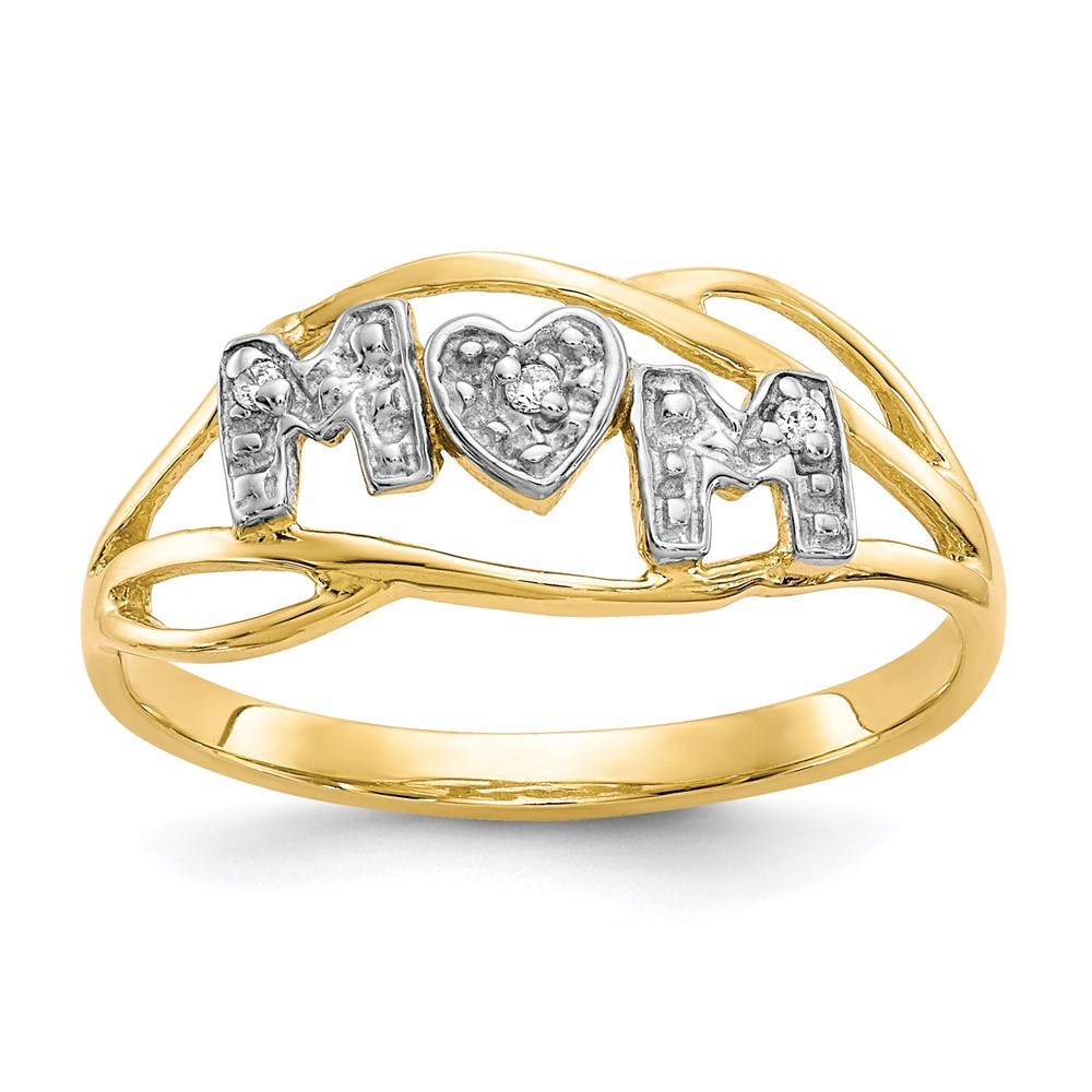 10K Yellow Gold with Rhodium Mom Cubic Zirconia Ring Gift For Mom