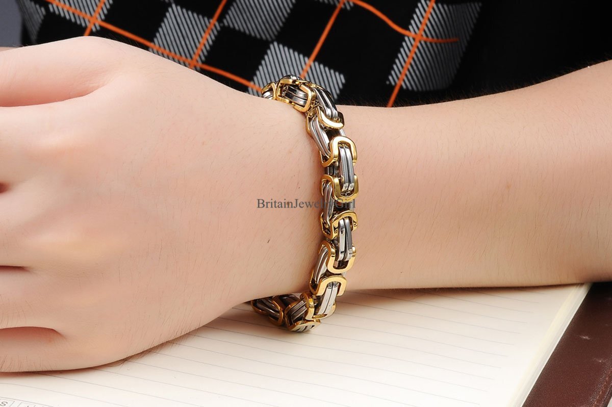 8mm Men’s Stainless Steel Byzantine Box Link Chain Bracelet Wristband Heavy