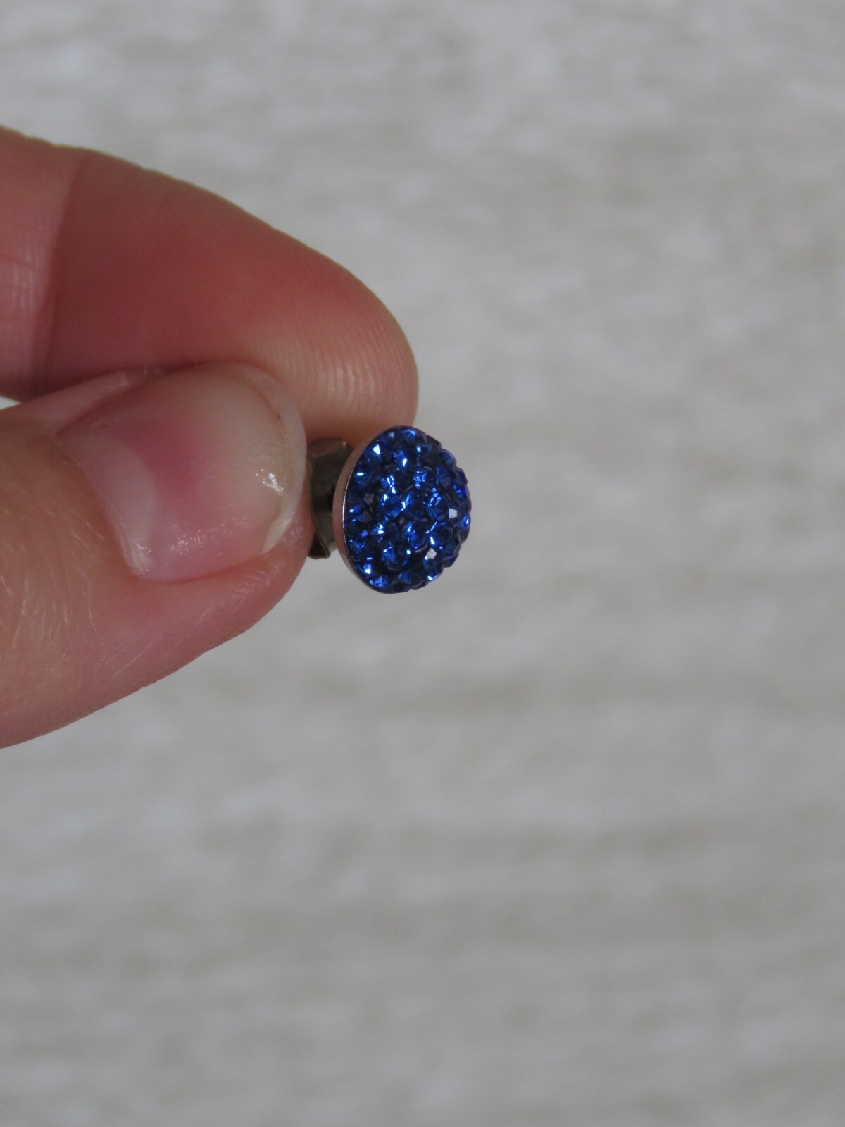 925 ATI CH Sterling Silver Blue Crystal Rhinestone Round Stud Earrings