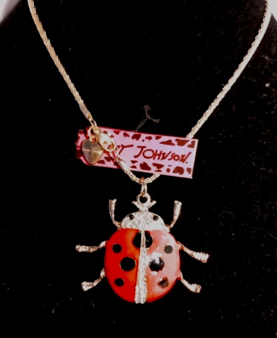 Rare Betsey Johnson Large Red & Black Lady Bug Rhinestone Necklace New W/Tags