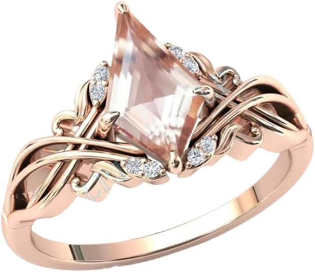 2carat Womens Engagement Ring,Kite Cut Morganite Gemstone Wedding Ring for Women