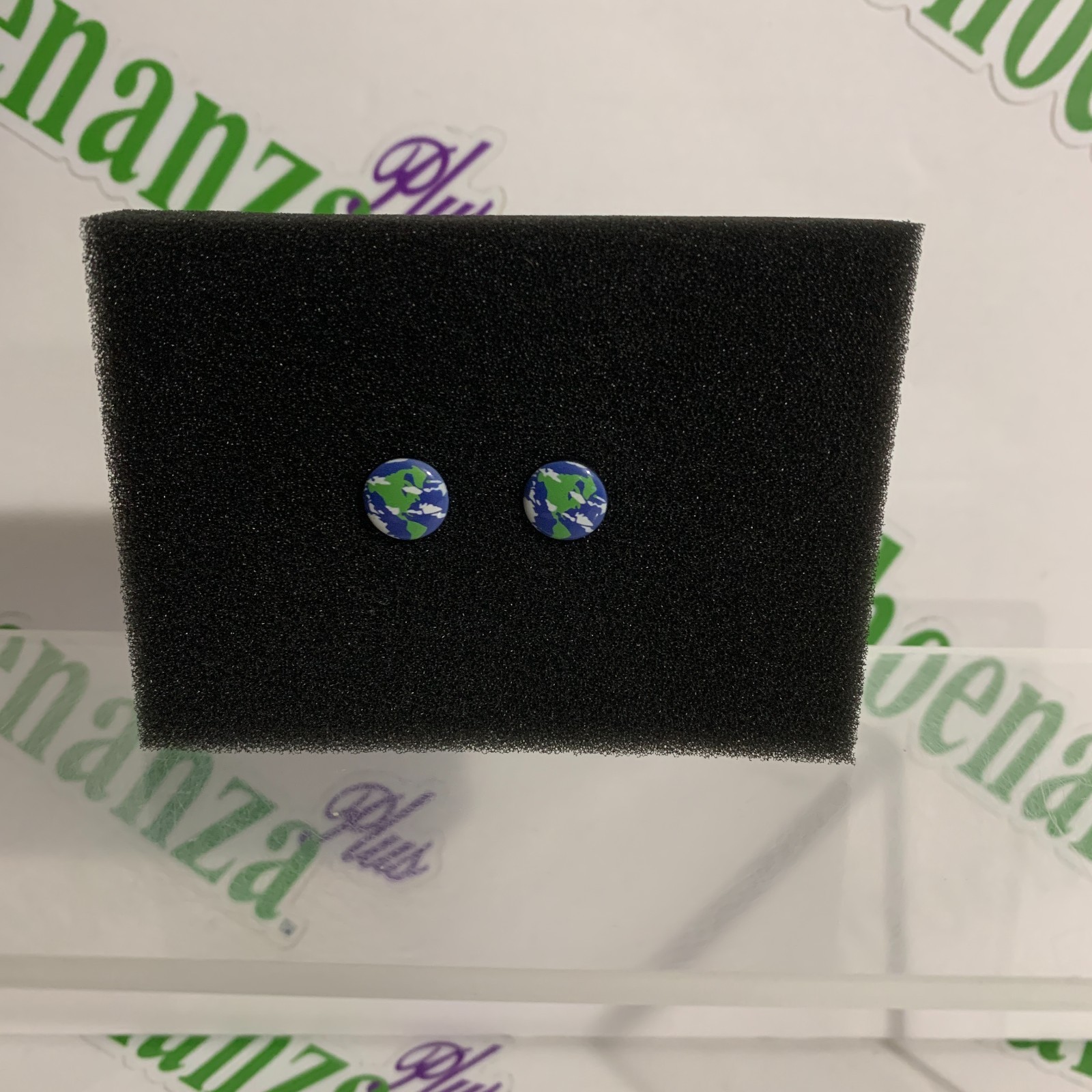 Earrings Earth Globe Studs Studded Planet World Jewelry Green Blue White