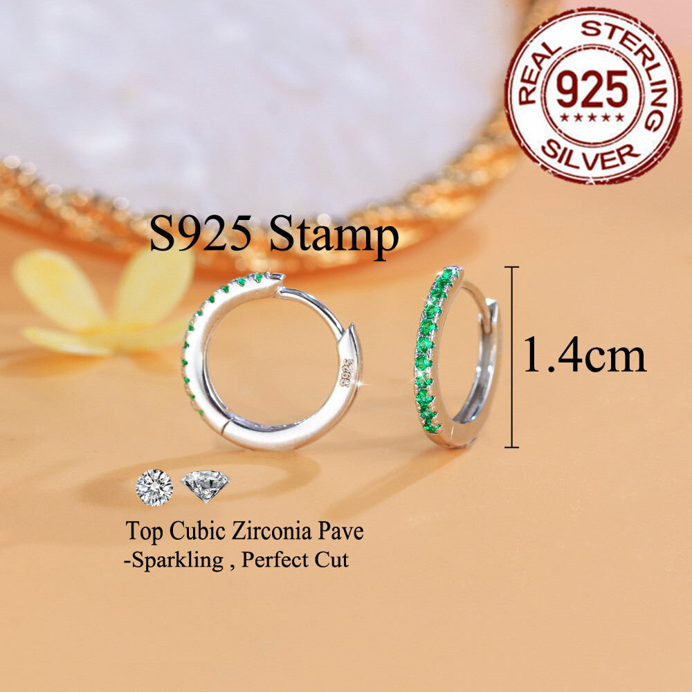 14mm 925 Sterling Silver Small Round Hoop Earrings Women Cubic Zirconia Jewelry