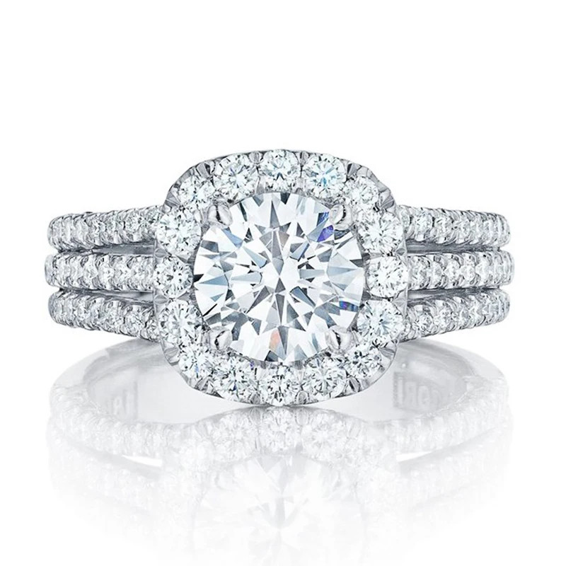 Cubic Zirconia Wedding Band Prong Setting Geometric Engagement Women Jewelry