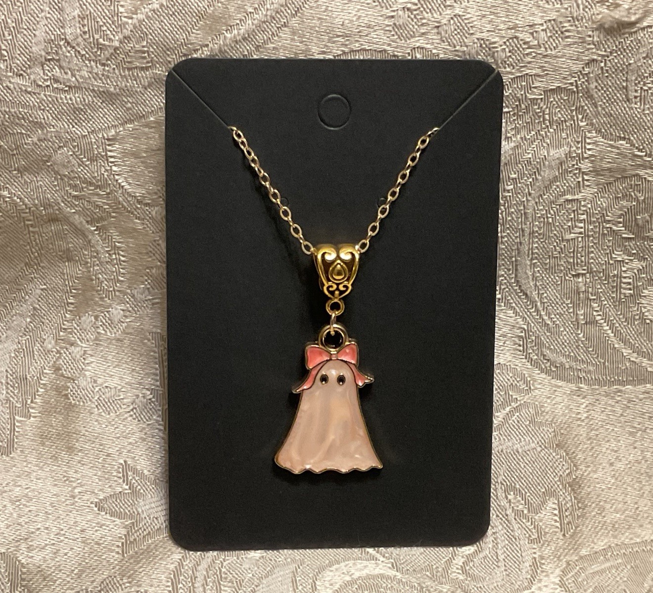 Retro Ghost Bow Whimsical Halloween Charm Bohemian Novelty Gold Boho Necklace