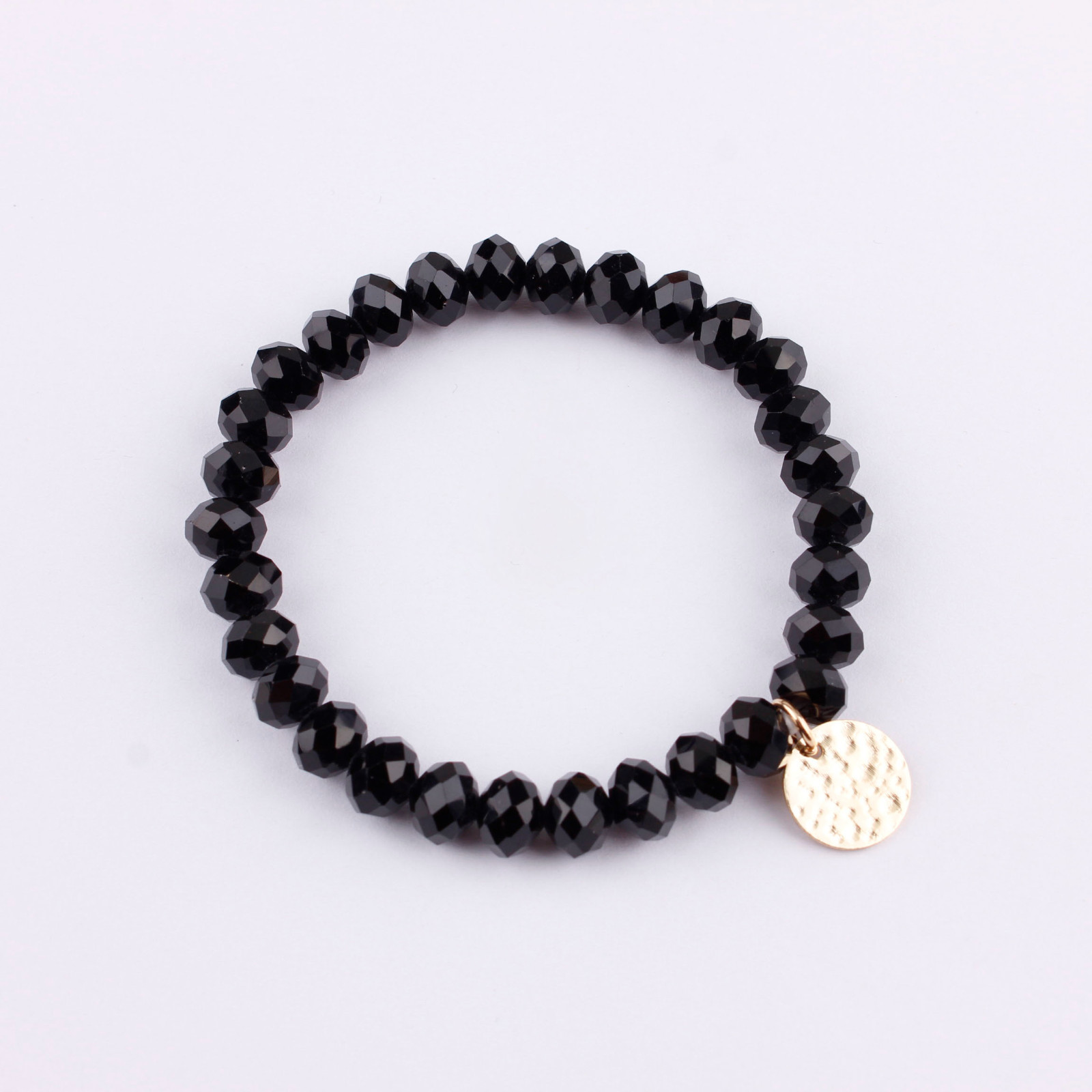 Women 8mm Glass Beads Bracelets with Hammered Disc Crystal Bead Stretch Bracelet