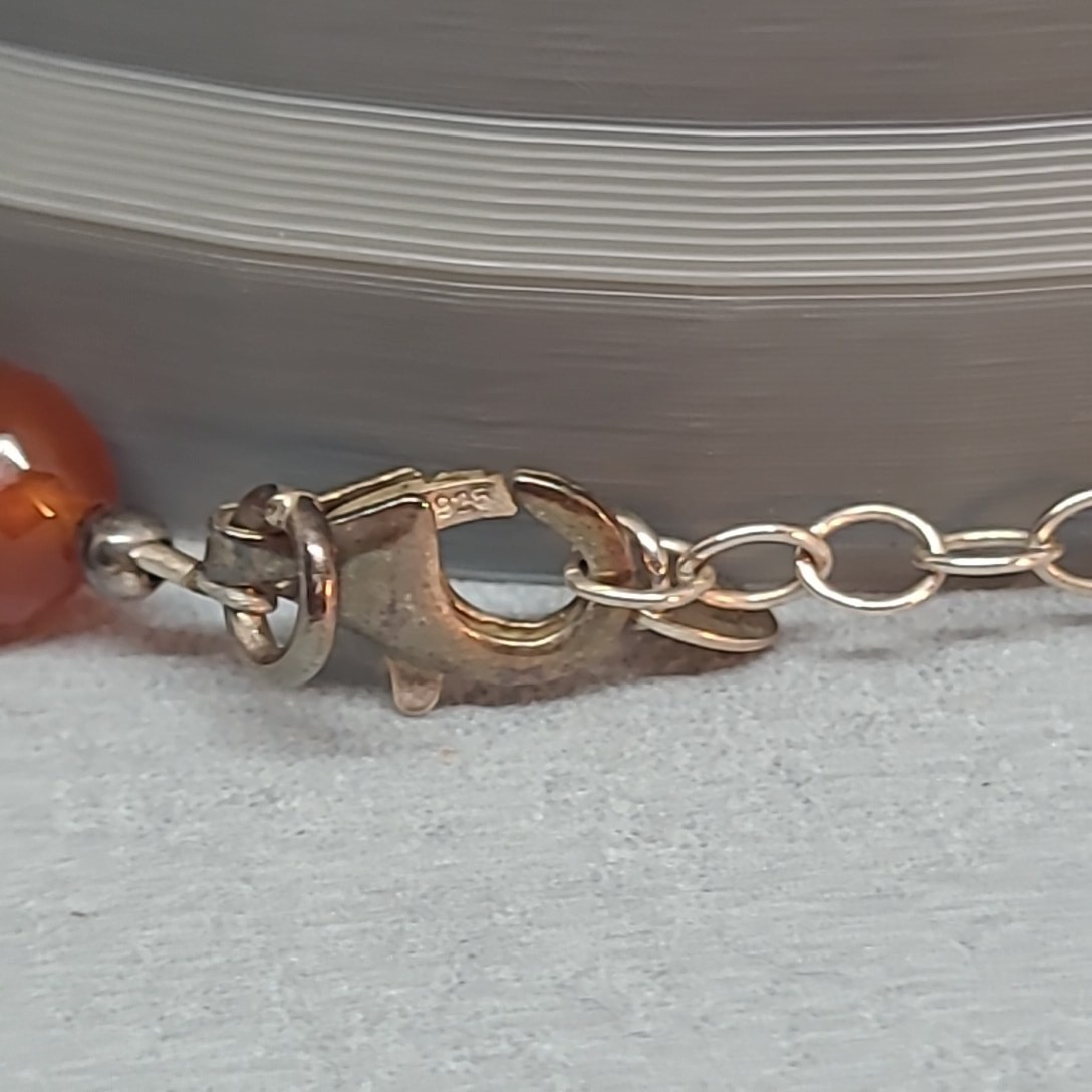 Vintage Carnelian Agate Necklace 925 Orange Sterling Silver Beaded Statement