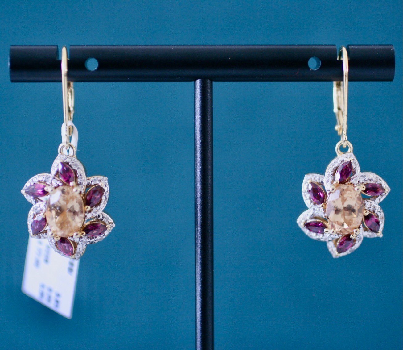 Gold Plated Gemstone Earrings Citrine Garnet & CZ – 5+ Grams 925 Sterling Silver