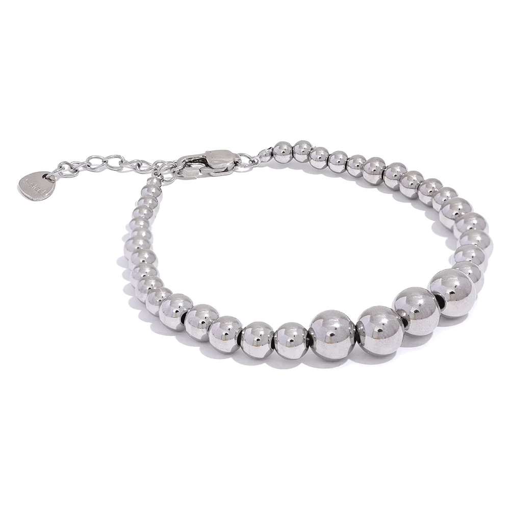 Stainless Steel Bead Bracelet 18K PVD Gold Silver Chain Minimalist Unisex Gift