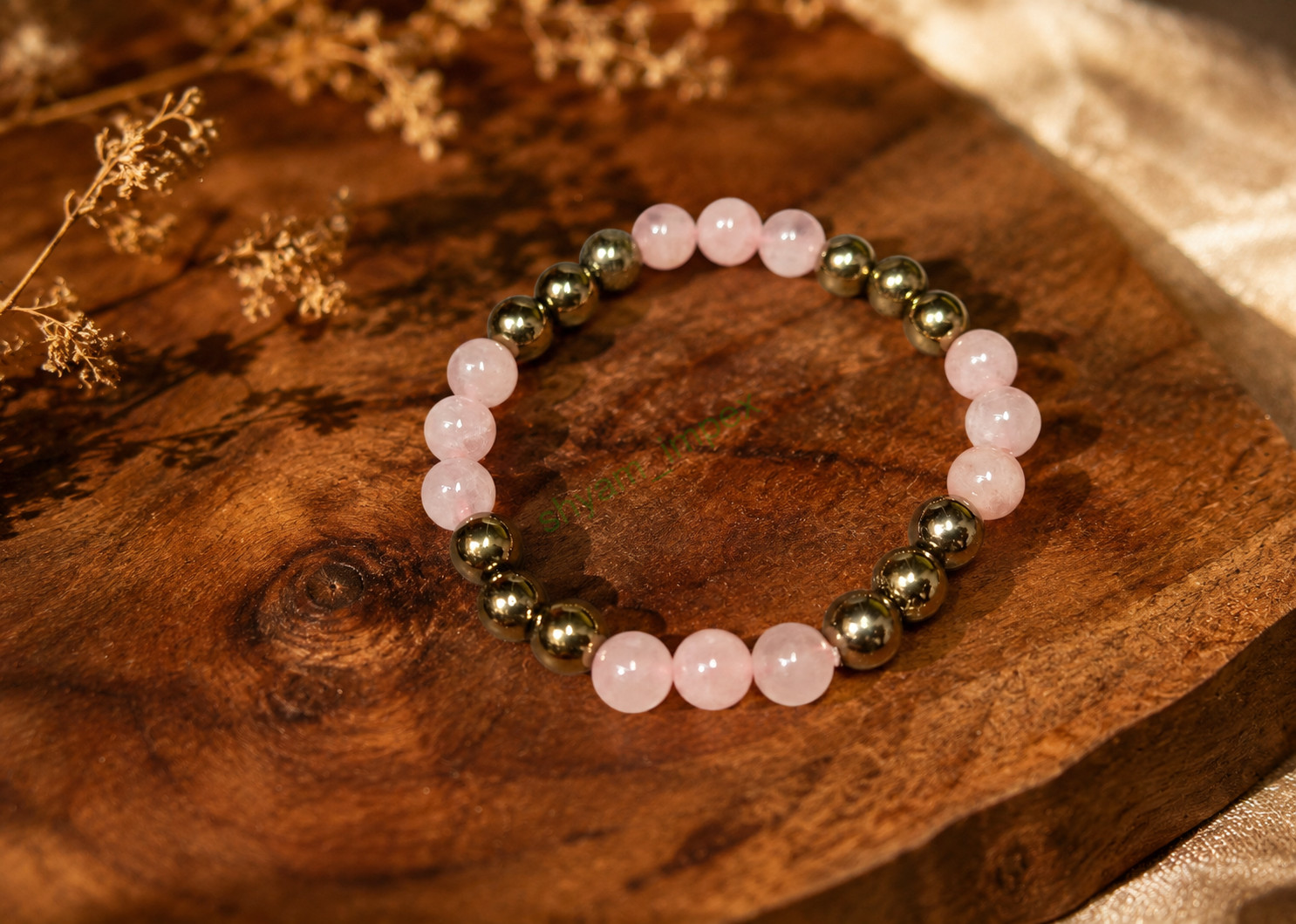 Rose Quartz & Hematite Beaded Stretch Bracelet Healing Crystal Energy Jewelry