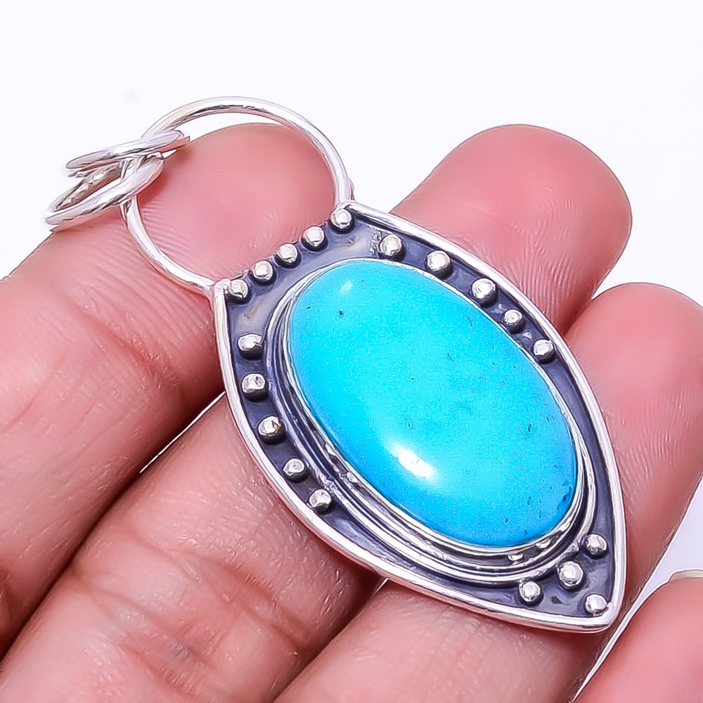 Magnesite Turquoise Designer Handmade 925 Sterling Silver Pendant 2.15″ P25