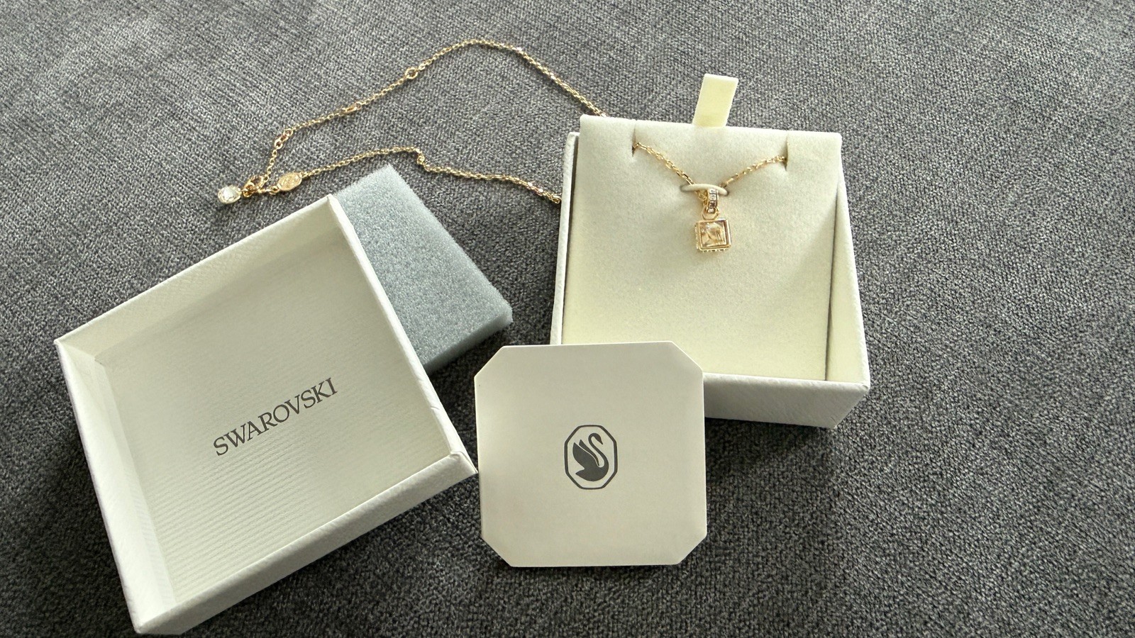 Swarovski Chroma Pendant Necklace with Square Cut Yellow Crystal in Gold 42.5cm