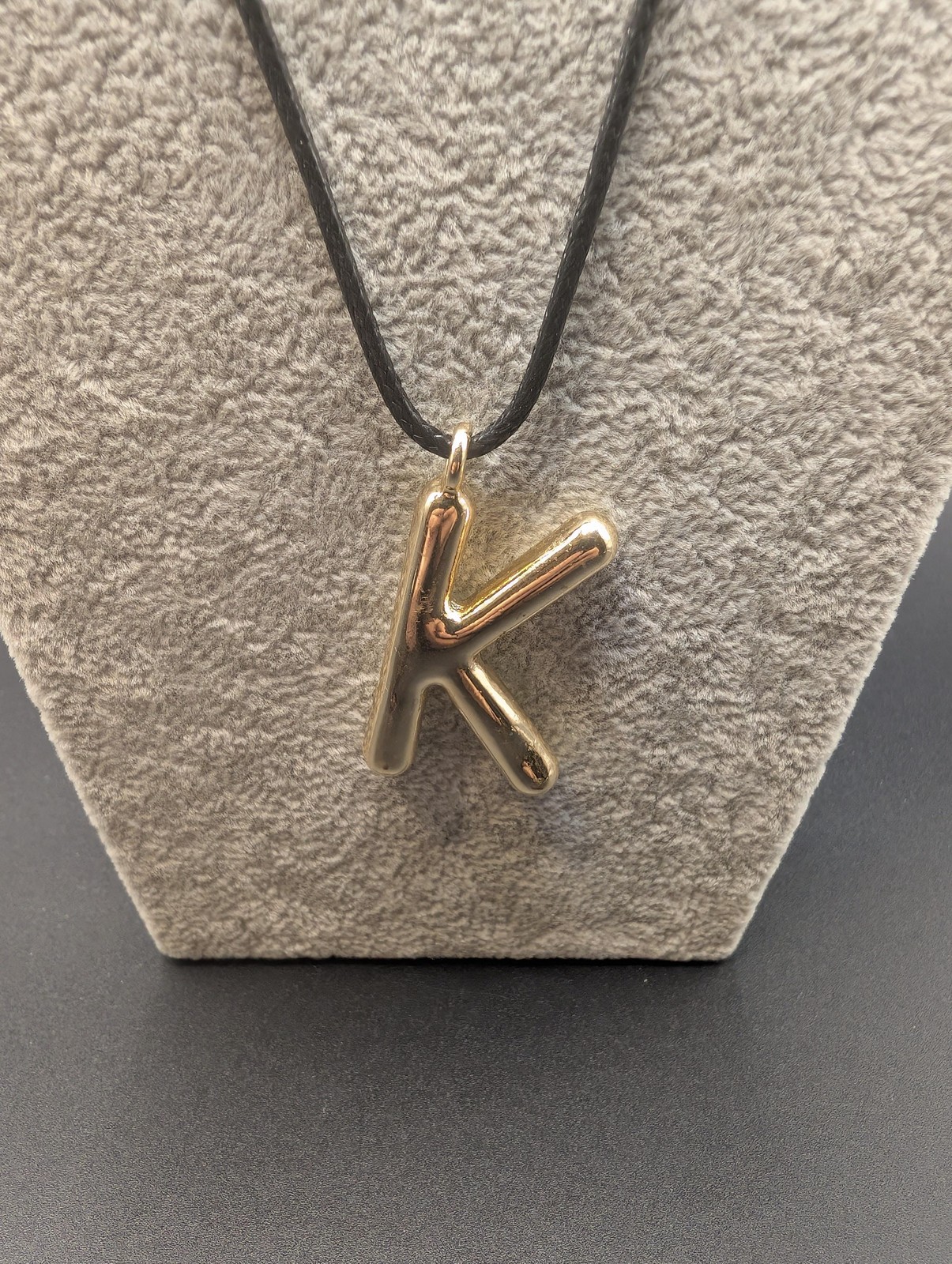 Letter K Pendant Necklace Gold Tone Steve Madden Faux Leather Cord 16in
