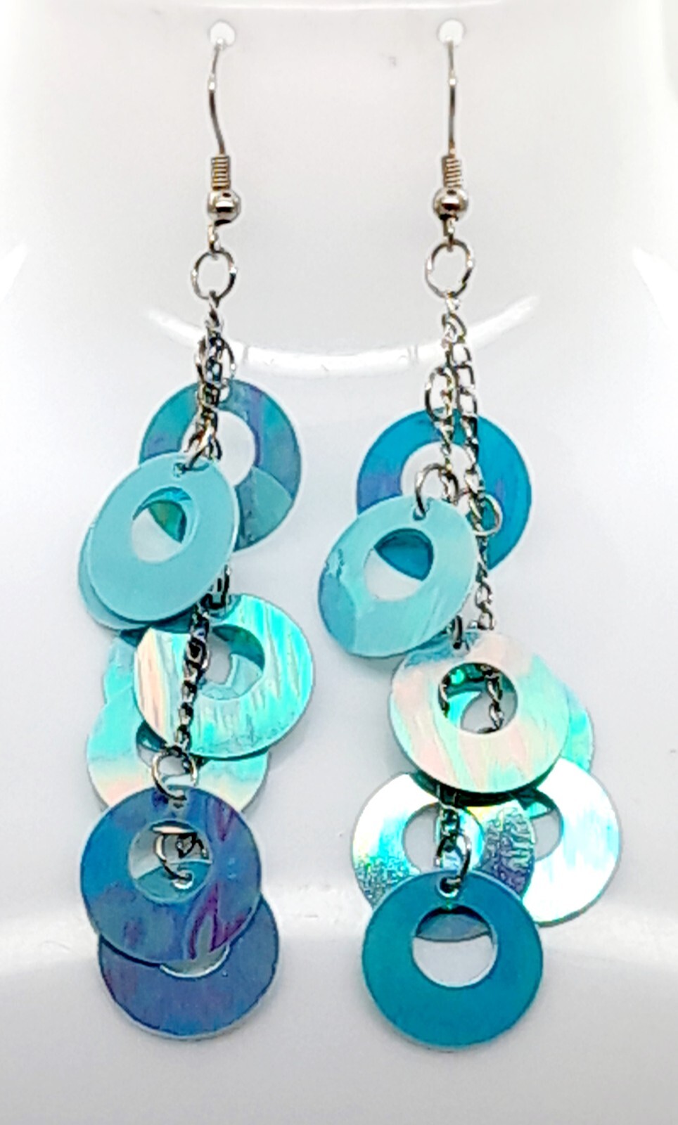 Bohemian blue round Sequin Earrings Long lightweight Dangle Sparkle Jewelry