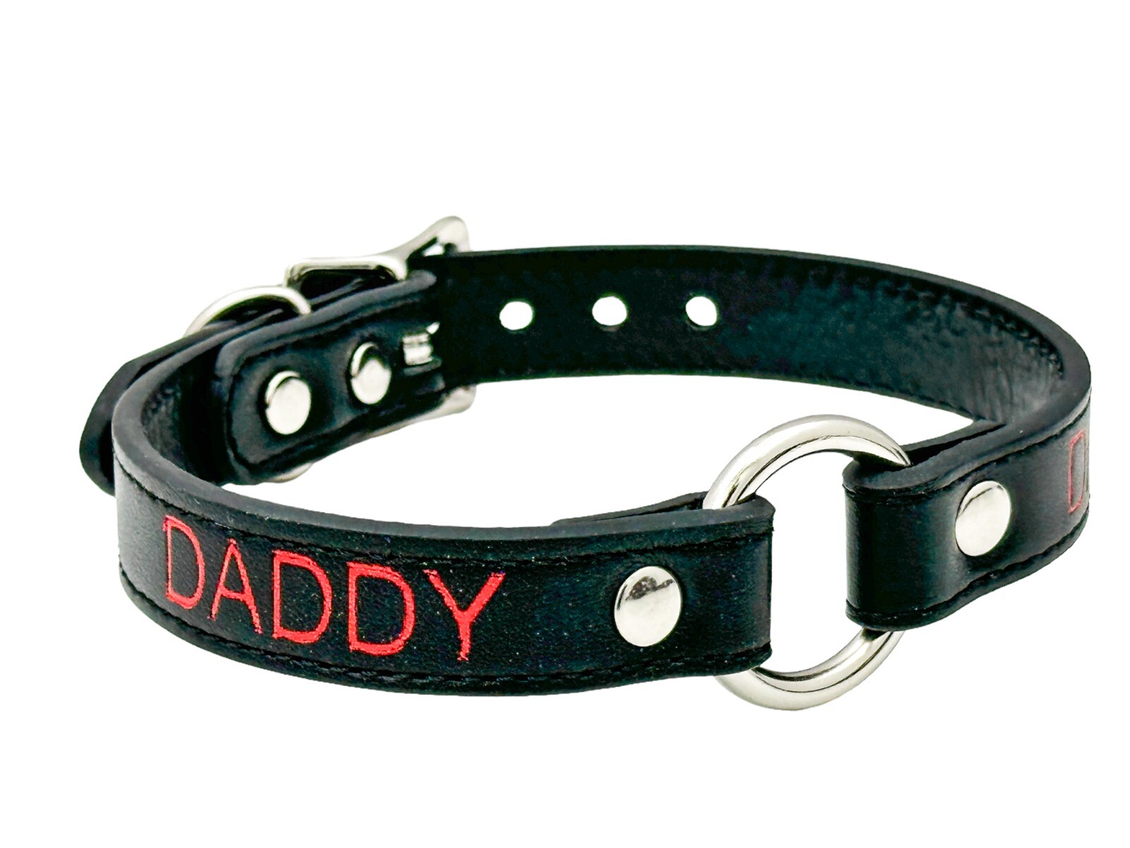 Name SILVER Ring RED Choker BDSM Collar Vegan Leather Necklace O Ring Fetish