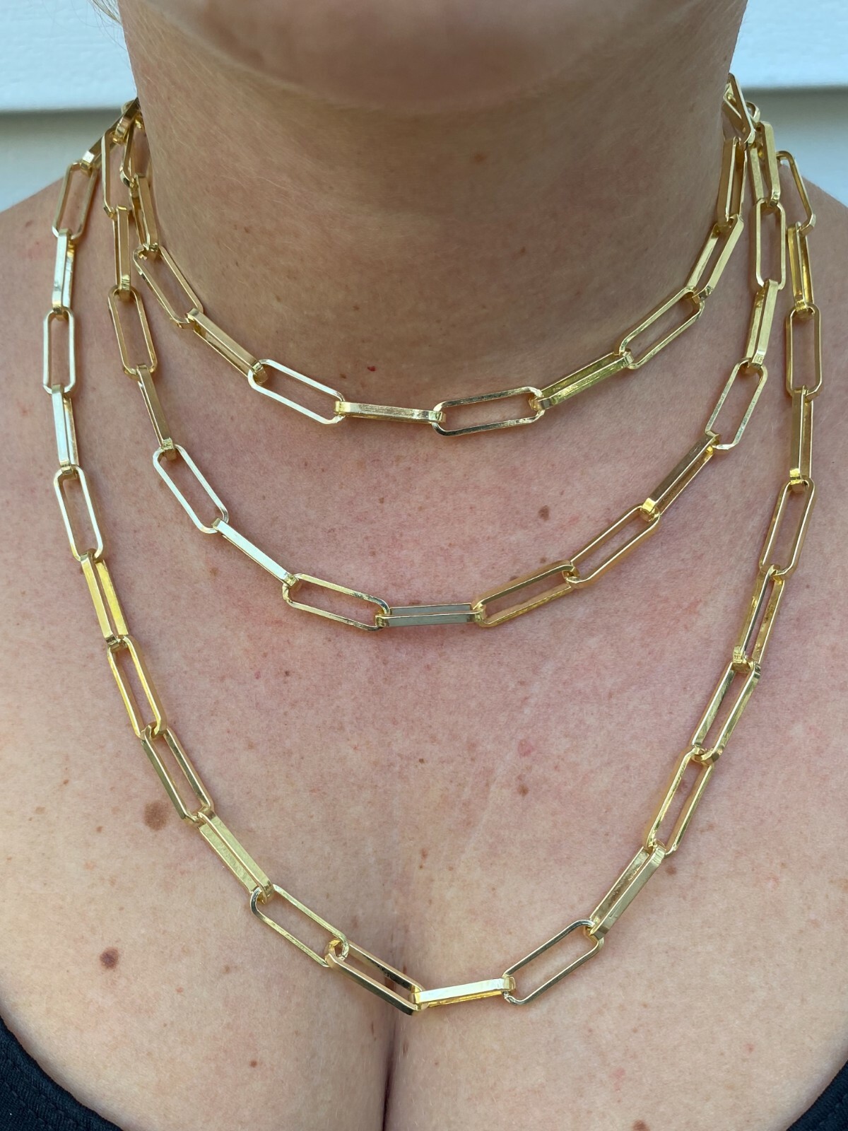 14k Gold Plated Solid 925 Silver Paperclip Chain Bracelet 7mm Necklace Italy
