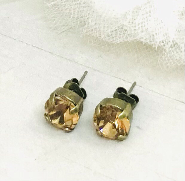 8mm Antique Brass Cup Chain STUD EARRINGS made w/ Colorado Premium Crystals