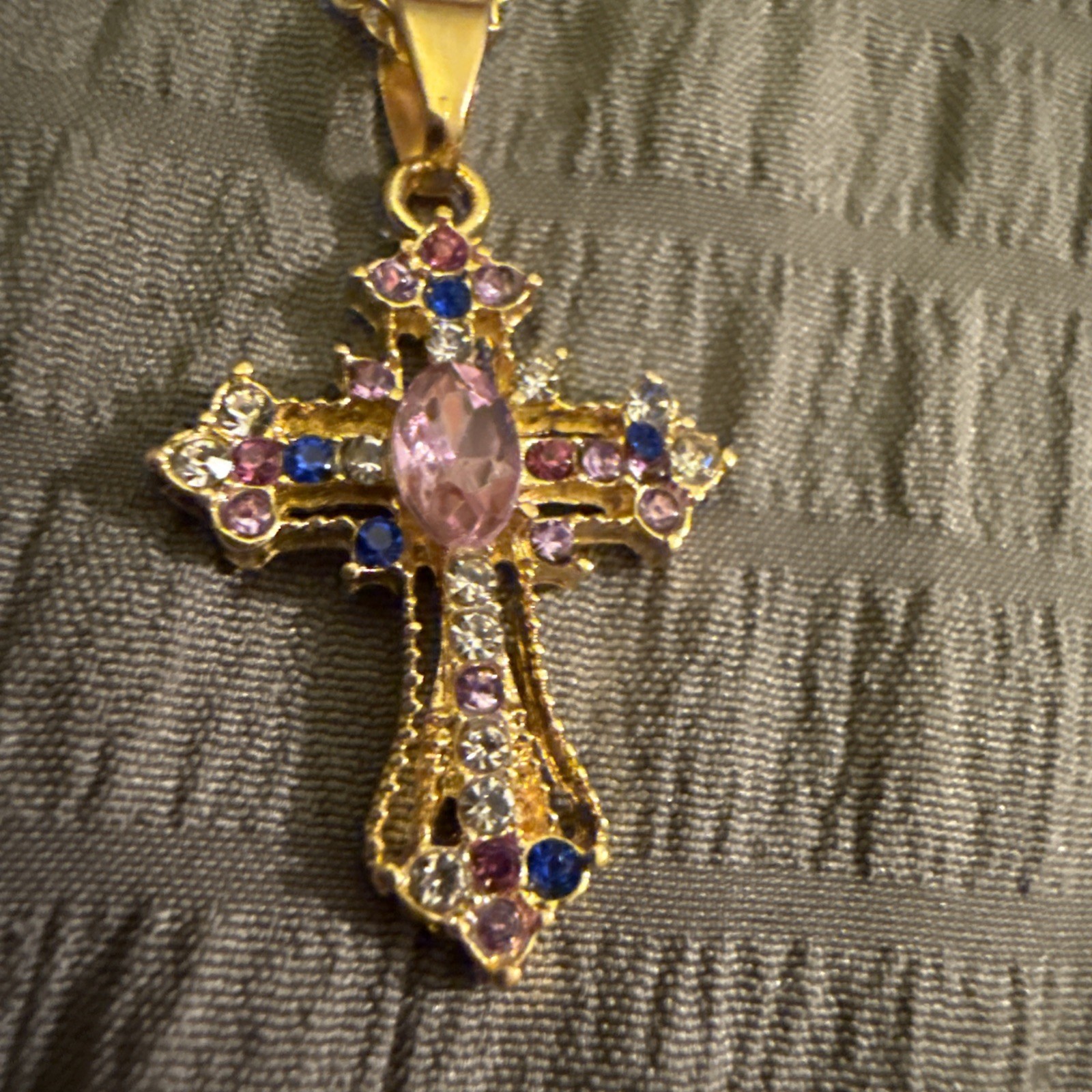 Exquisite & Stylish Titanium Steel Multi Colors Cubic Zirconia Cross Necklace