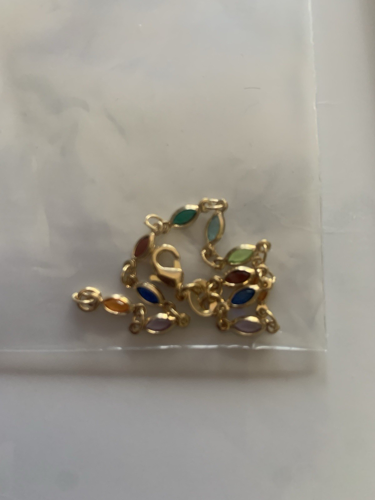 Dainty Oval Jolly 6” Bracelet Jeweled Tones 18k Gold Filled