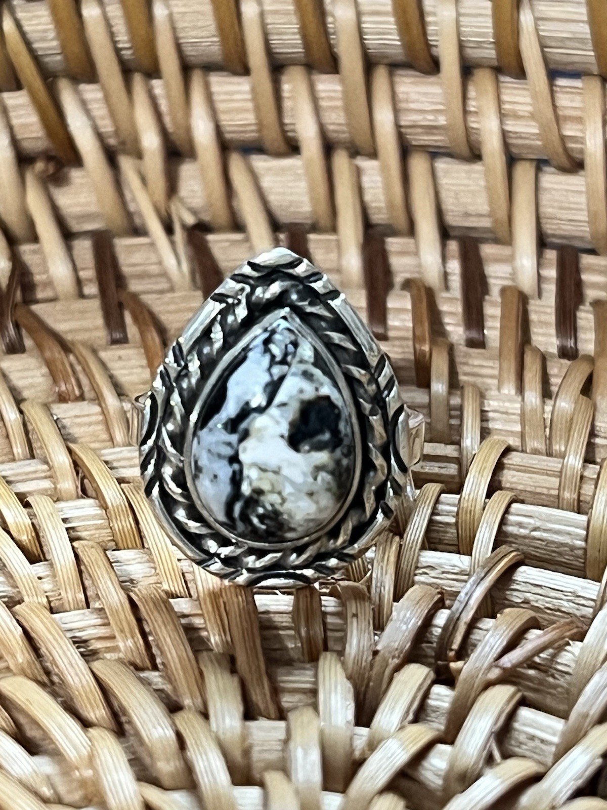 White Buffalo Teardrop Stone Ring