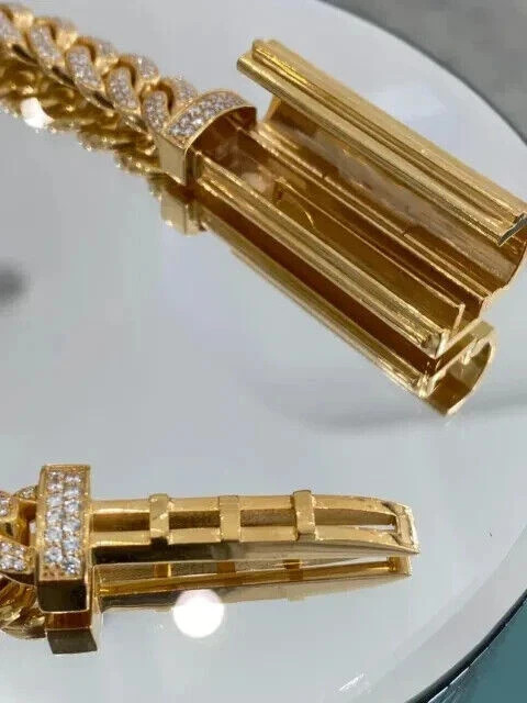 5 CT Round Cut Simulated Diamond Pave Cuban Link Bracelet 14k Yellow Gold Plated