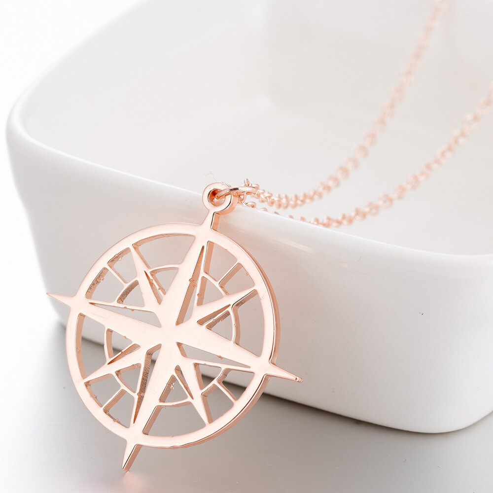 1 Piece stainless steel Filigree Compass Necklace Silver/Gold Wholesale FJS94