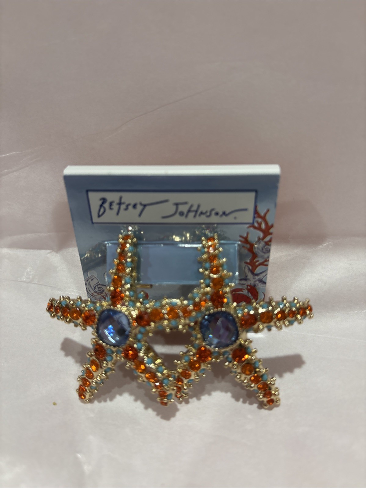 Betsey Johnson Starfish Statement Earrings Rhinestone Gold Tone Coastal NWT