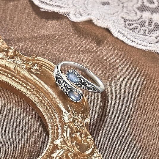 Moonstone Crystal Spoon Ring Adjustable Vintage US