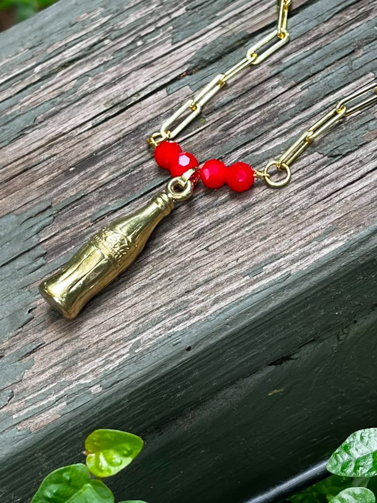 Vintage Coca-Cola Promotional Gold Tone Bottle Charm Necklace & Earrings Set