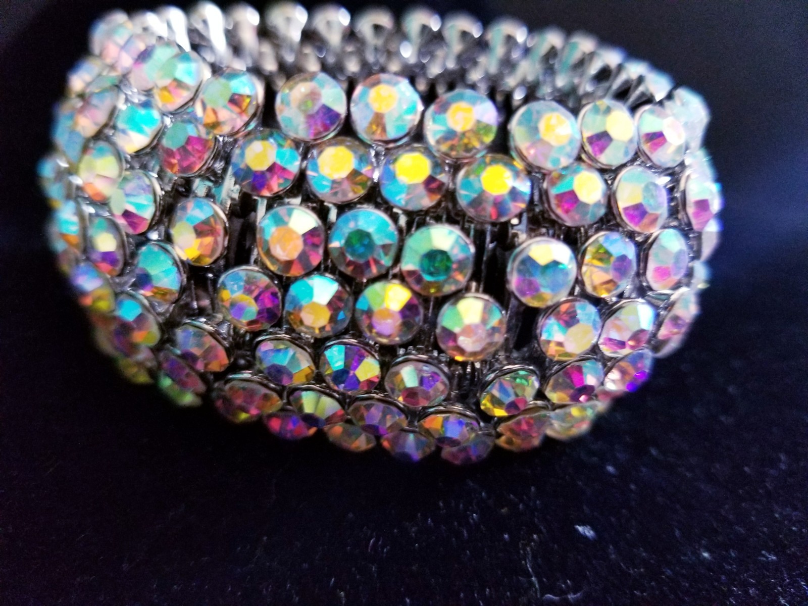 Iridescent Silver Rhinestone Stretch Bracelet Crystal Pageant Prom Drag Jewelry