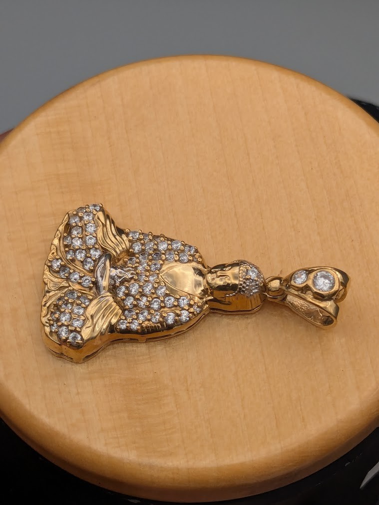 10k Yellow Gold Cubic Zirconia Accent Buddah 22x39mm Pendant ~ 5.1g