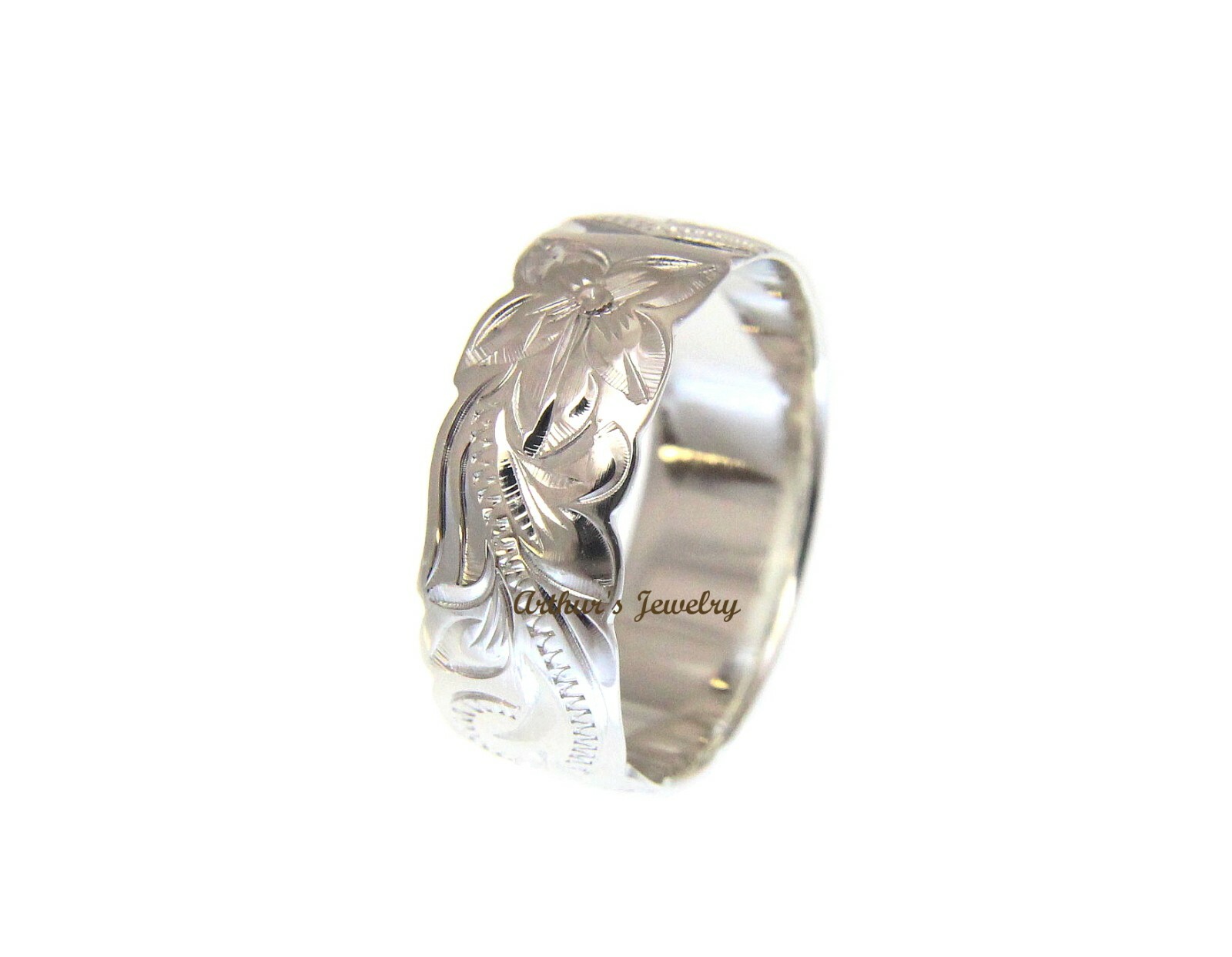 6MM STERLING SILVER 925 HAWAIIAN BAND RING PLUMERIA FLOWER SCROLL CUT OUT EDGE