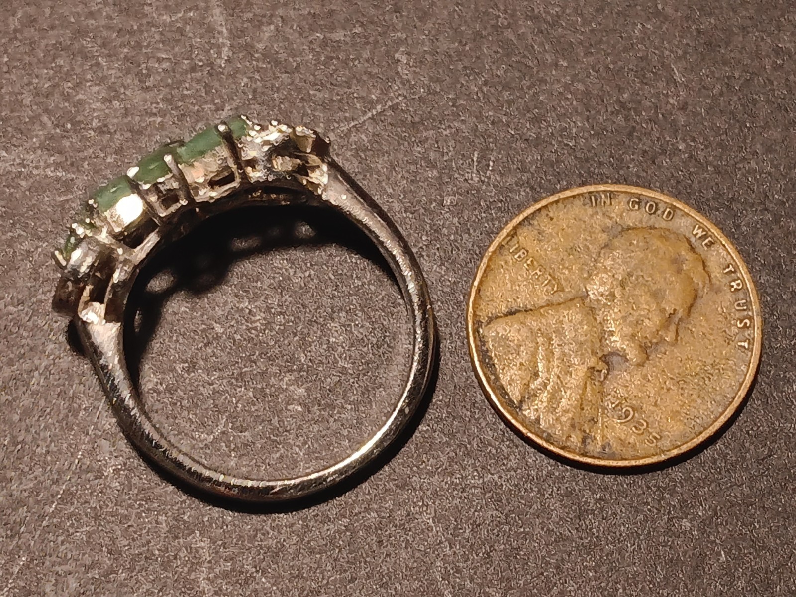 silver Emerald & Diamond Marquise Flower Cluster Cocktail Ring Size 7