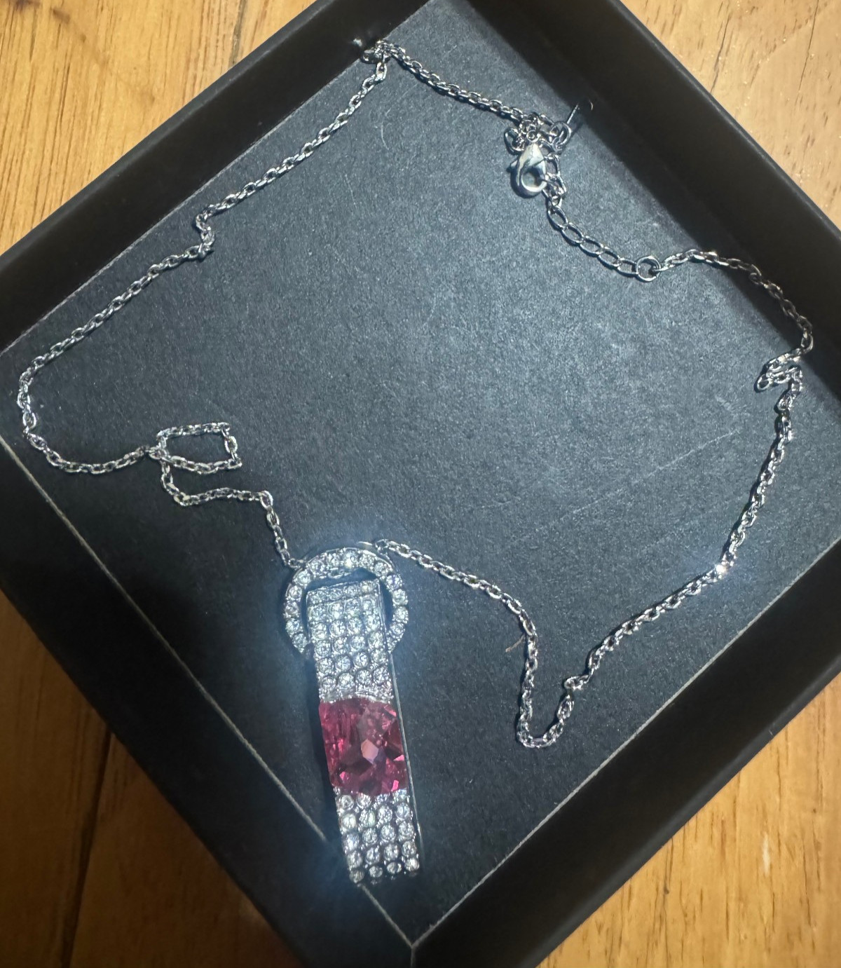 18KRGP Necklace With Pink Red Crystal Pendant CZ Jewelry Chain Girls Women Gift