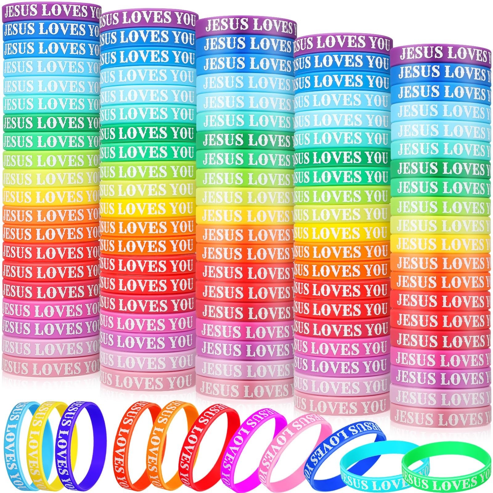 100 Pcs Jesus Loves You Bracelets – Colorful Silicone Rubber Wristbands for Men