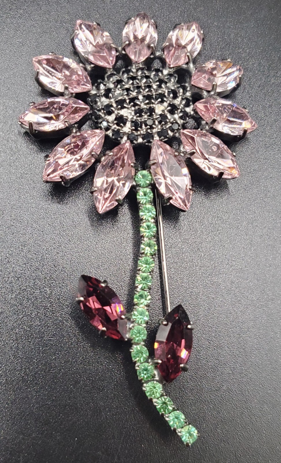 Nicky Butler NB Sunflower Brooch Large Flower England Sparkle Pink Green Signed