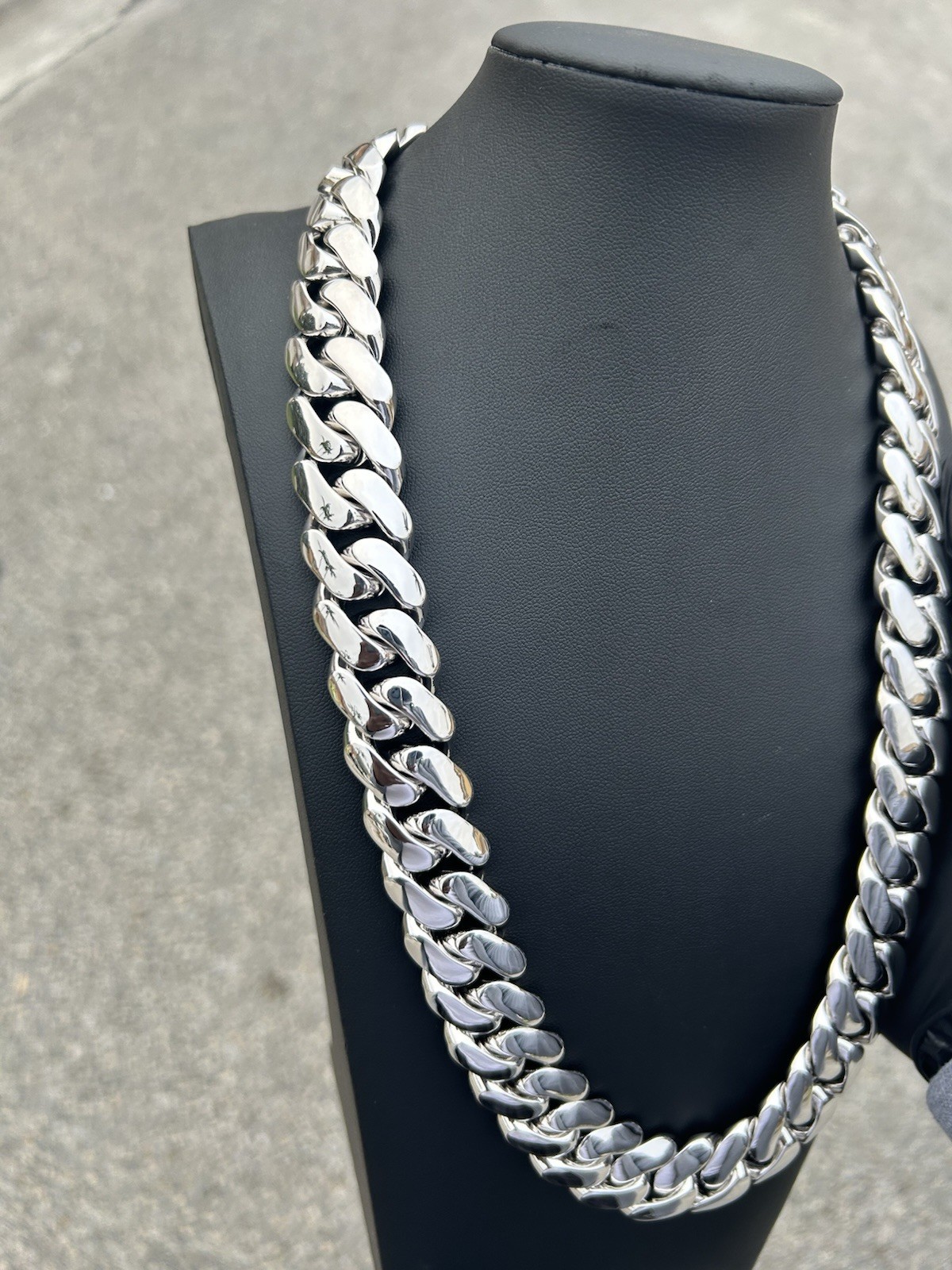 20mm White Gold Cuban Link Chain & Bracelet Set 24in Necklace 7/8in