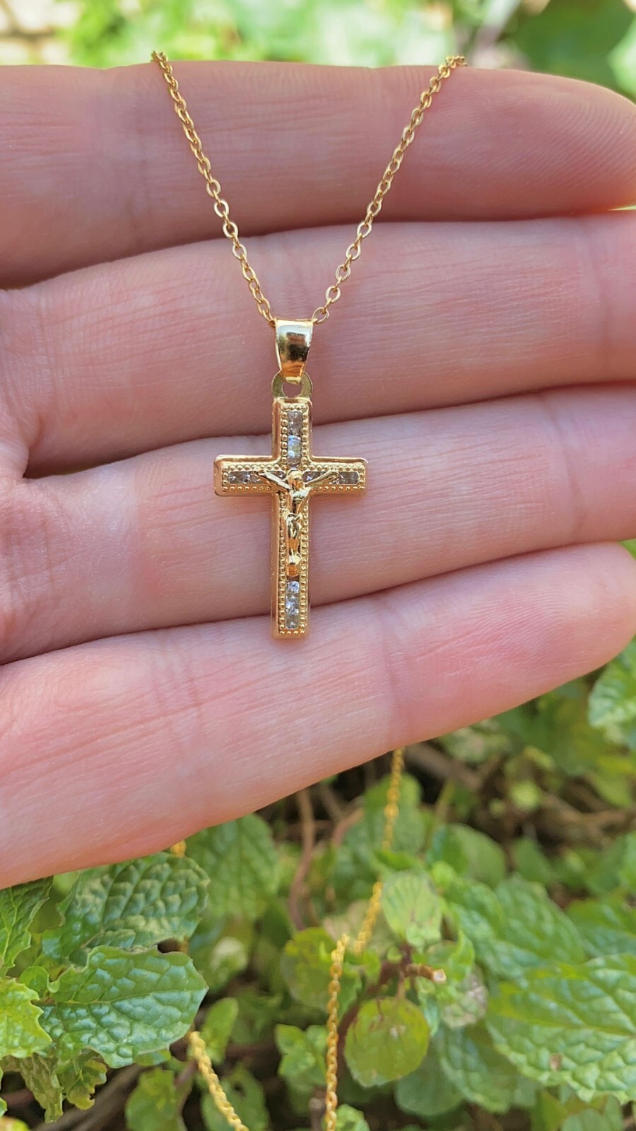 14K Gold Filled Cross Necklace Charm Crucifix Toddler Cable Chain Cadena Jóvenes