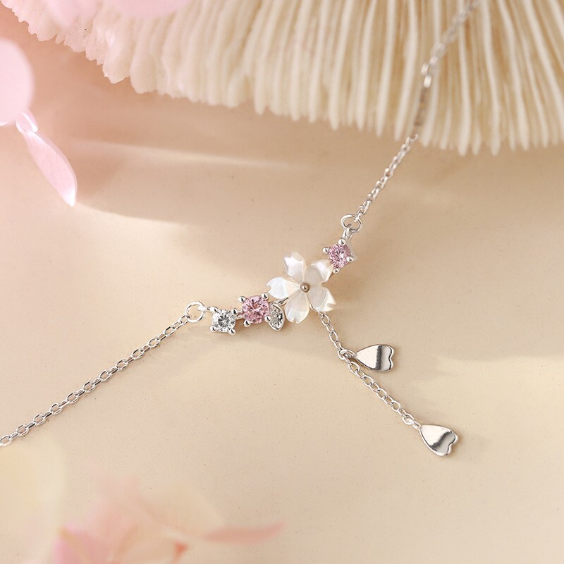 Fashion 925 Sterling Silver Cherry Blossom Necklace