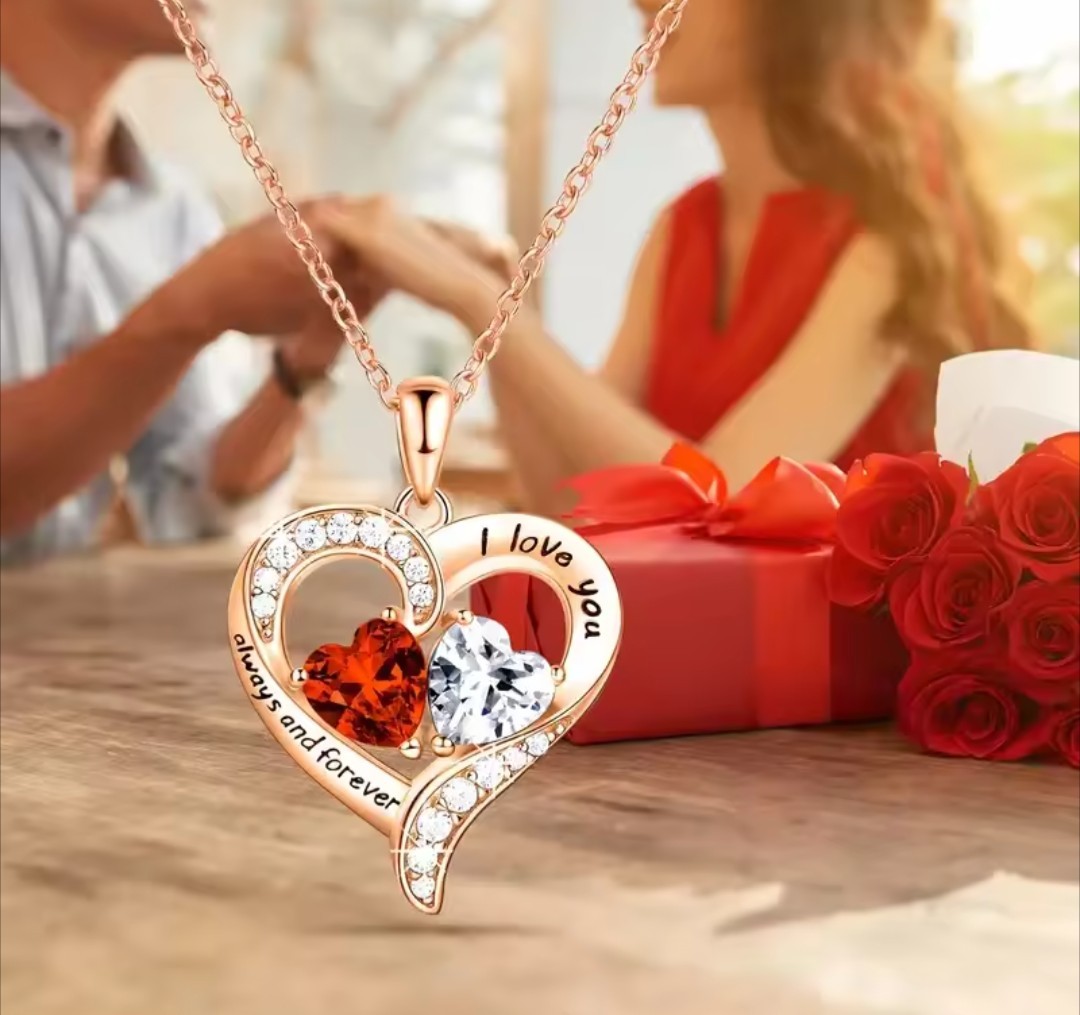 Elegant Red Heart Pendant Necklace with Rose Gift Box, Gift Necklace for Mom